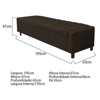 Calçadeira Baú King Everest P02 195cm Para Cama Box Corano - Doce Sonho Móveis Marrom