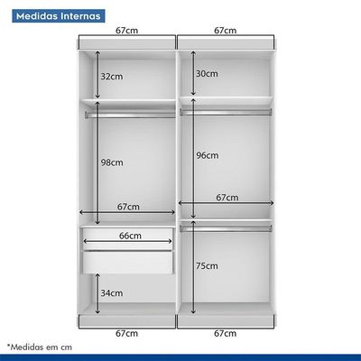 Guarda Roupa Solteiro 2 Portas De Correr 2 Gavetas E 6 Espelhos Salvador Top Minastex Branco