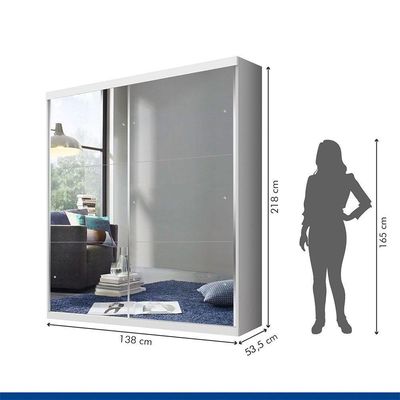 Guarda Roupa Solteiro 2 Portas De Correr 2 Gavetas E 6 Espelhos Salvador Top Minastex Branco