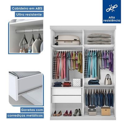 Guarda Roupa Solteiro 2 Portas De Correr 2 Gavetas E 6 Espelhos Salvador Top Minastex Branco