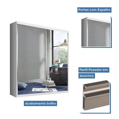 Guarda Roupa Solteiro 2 Portas De Correr 2 Gavetas E 6 Espelhos Salvador Top Minastex Branco
