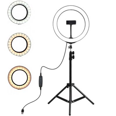 Ring Light Iluminador Led Usb 10 Polegadas 26Cm Com Suporte Tripé 2 Metros