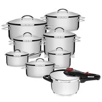 Jogo De Panelas Solar 7 Peças + Panela De Pressão Solar 4,5 L Em Aço Inox Fundo Triplo Tramontina