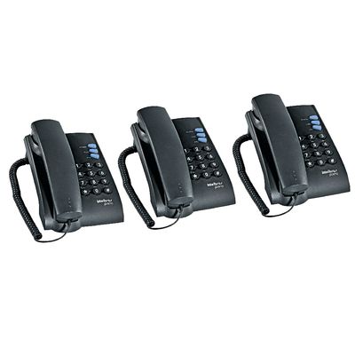 Kit 3 Telefones Pleno Intelbras Preto