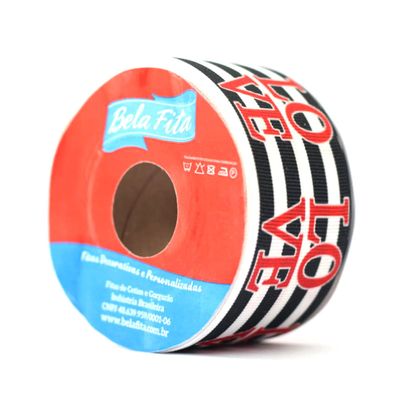 Fita de Gorgurão Listrada Love Nº09 38mm Peça com 10m UNICA