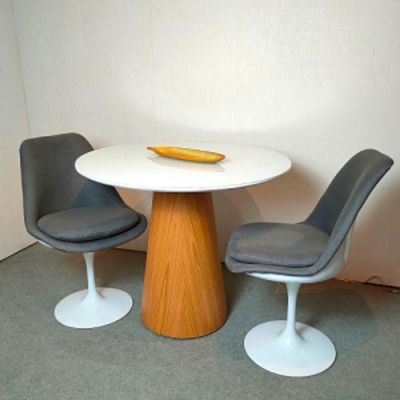 Mesa De Jantar Cone 80 Cm Base Madeira Freijó Tampo Laca + Vidro Branco