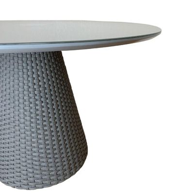 Mesa De Jantar Cone Redonda 120cm Tampo Laqueado Cinza + Vidro Base Corda Náutica Cinza Cor Cinza