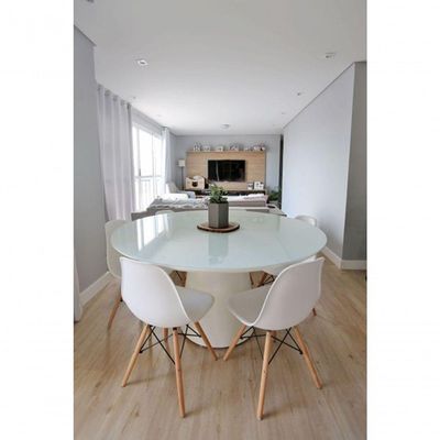 Mesa De Jantar Cone 150cm Tampo De Vidro Laca Branca Branco