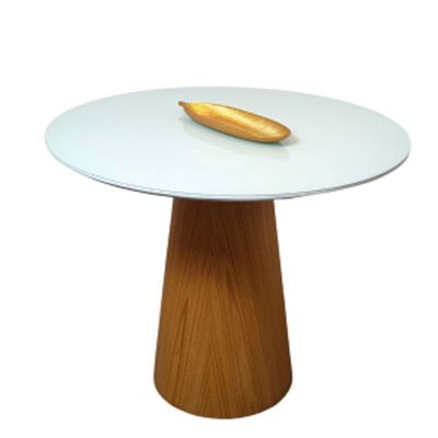Mesa De Jantar Cone 124 Cm Base Madeira Freijó Tampo Laca Branca Marrom