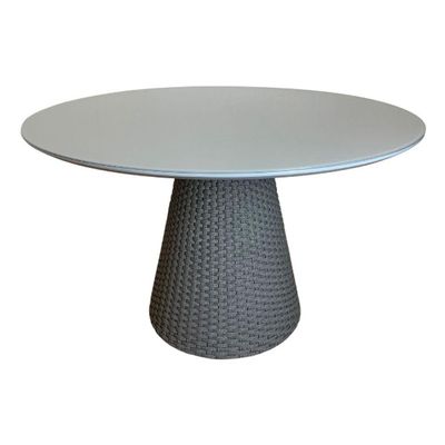 Mesa De Jantar Cone Redonda 140cm Tampo Laqueado Cinza + Vidro Base Corda Náutica Cinza Cor Cinza