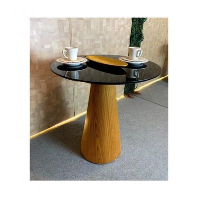 Mesa Cone Para Sala De Jantar - Madeira Freijó Tampo 70cm Laca Preta Marrom