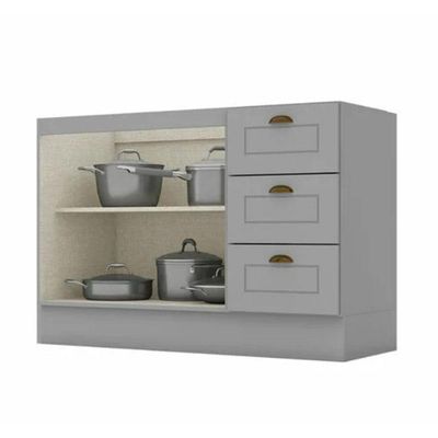 Balcão 2 Portas Clássico Americana 120 Cm Sem Tampo Henn C353-05 Cinza