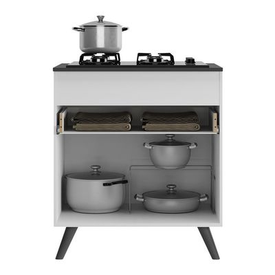 Balcão Cozinha Para Cooktop 70cm 1 Porta 1 Gaveta Veneza Multimóveis V3706 Branco/preto Branco/preto
