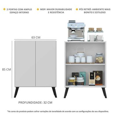 Aparador Buffet 2 Portas Multimóveis V3609 Branco/Preto