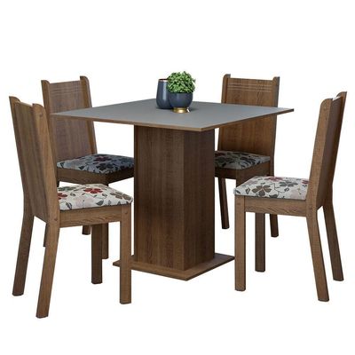 Conjunto Sala De Jantar Mesa Tampo De Madeira 4 Cadeiras