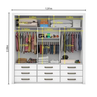 Guarda Roupa Anjos Plus 3 Portas 9 Gavetas Carioca Branco