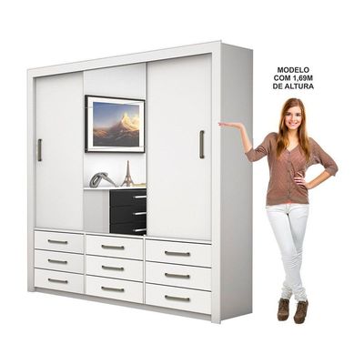 Guarda Roupa Anjos Plus 3 Portas 9 Gavetas Carioca Branco