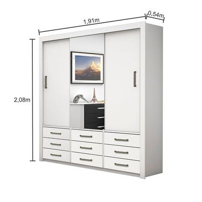 Guarda Roupa Anjos Plus 3 Portas 9 Gavetas Carioca Branco