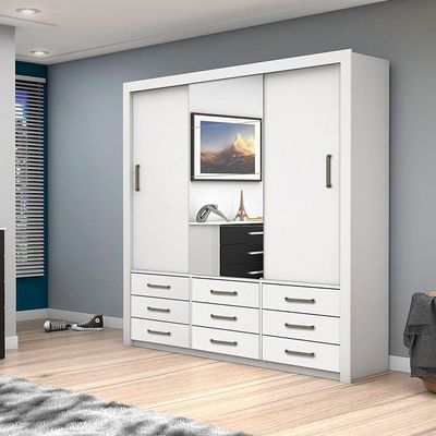 Guarda Roupa Anjos Plus 3 Portas 9 Gavetas Carioca Branco