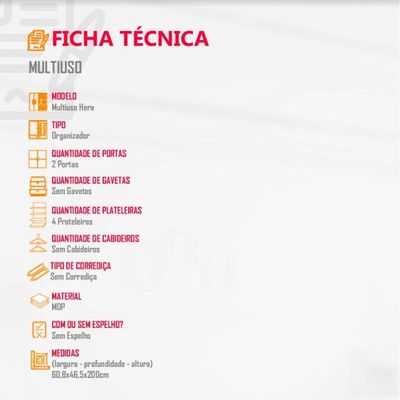 Multiuso Hera Com 4 Prateleiras Moderna Mobília Imbuia
