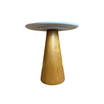 Mesa De Jantar Cone 70cm Base Madeira Freijó Tampo Laca Branca Marrom