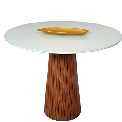 Mesa De Jantar 90 Cm Base Madeira Tampo Laca + Vidro Branco