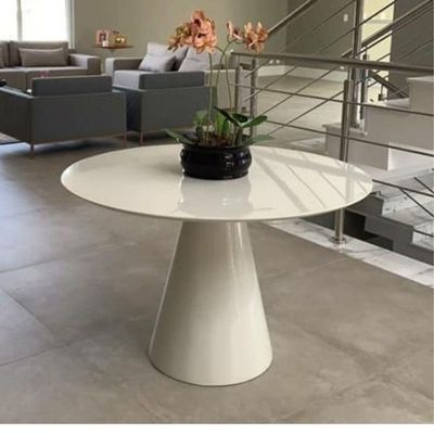 Mesa De Jantar Cone 100 Cm Tampo De Vidro Laca Branca Branco