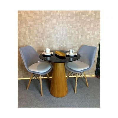 Mesa De Jantar Cone 70cm Base Madeira Freijó Tampo Laca Preta Marrom