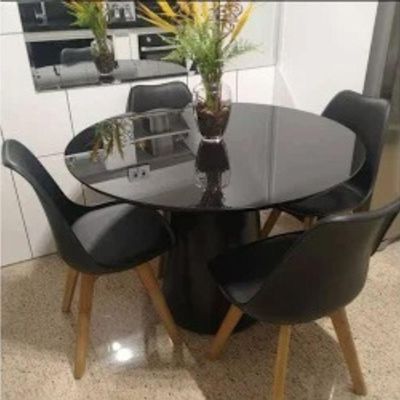 Mesa De Jantar Cone 150 Cm Tampo De Vidro Laca Preta Preto