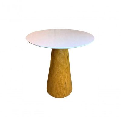 Mesa De Jantar Cone 60cm Base Madeira Freijó Tampo Laca Branca Marrom