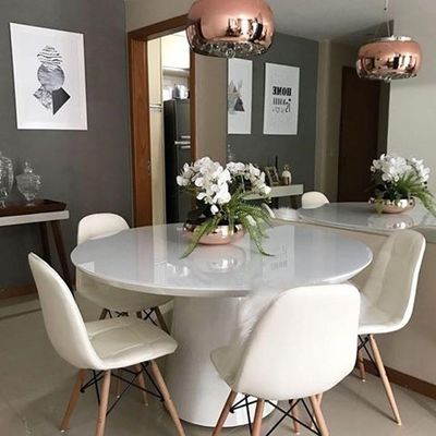 Mesa De Jantar Cone 160cm Tampo De Vidro Laca Branca Branco