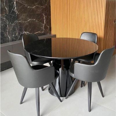 Mesa De Jantar Cone 70 Cm Tampo De Vidro Laca Preta Preto