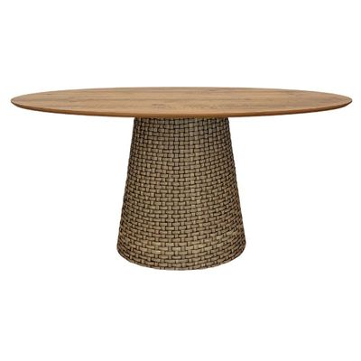 Mesa De Jantar Cone Oval 198x122 Cm Tampo Antíqua Base Fibra Sintética Cor Marrom