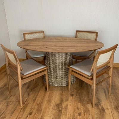 Mesa De Jantar Cone Oval 198x122 Cm Tampo Antíqua Base Fibra Sintética Cor Marrom