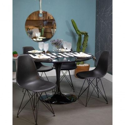 Mesa De Jantar Tulipa Redonda 150cm + Vidro Temperado Preto
