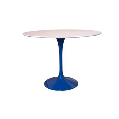 Mesa De Jantar Tulipa Redonda 140 Cm Tampo Laca Branca Base Azul Azul