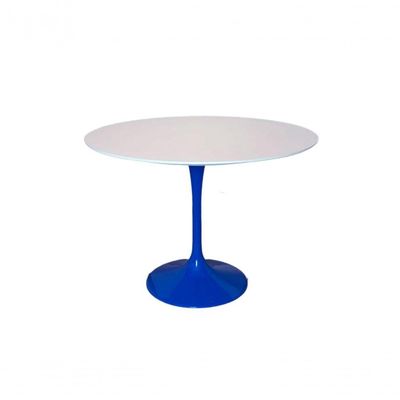 Mesa De Jantar Tulipa Redonda 140 Cm Tampo Laca Branca Base Azul Azul