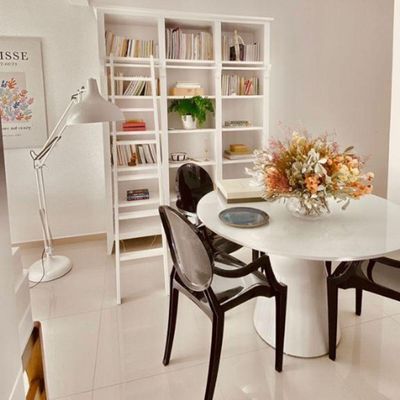 Mesa De Jantar Cone 90cm Tampo De Vidro Laca Branca Branco
