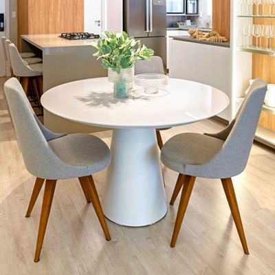 Mesa De Jantar Cone 60 Cm Tampo De Vidro Laca Branca Branco
