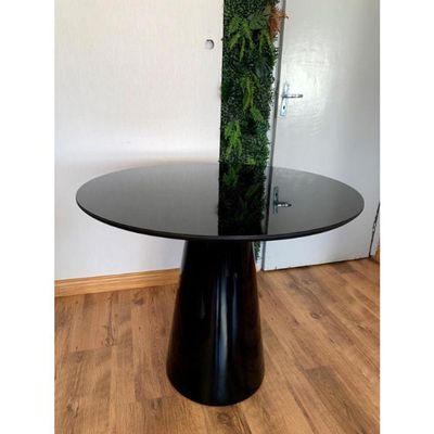 Mesa De Jantar Cone 100 Cm Tampo De Vidro Laca Preta Branco