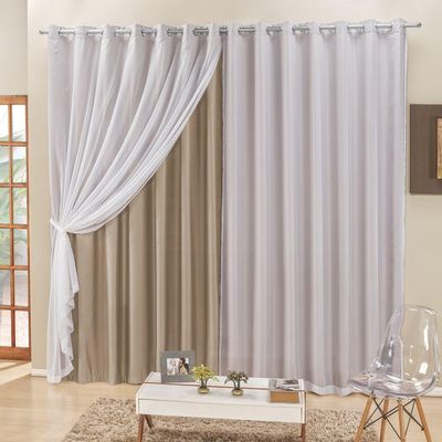 Cortina 3 Mts Sala Quarto Voal E Semiblackout Para Trilho Suisso Bege