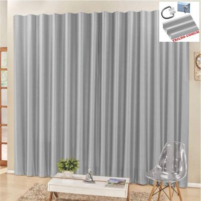 Cortina 3 Mts Sala Quarto Escritório Blackout Para Trilho Comum - Cinza