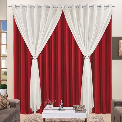 Cortina 3 Mts Sala Quarto Voal Com Microfibra Para Trilho Comum Vermelho