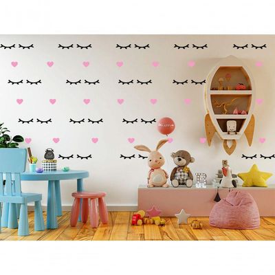 Kit Adesivo De Parede Infantil Cílios E Coração Rosa