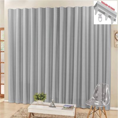 Cortina 4 Mts Sala Quarto Escritório Blackout Para Trilho Suisso - Cinza