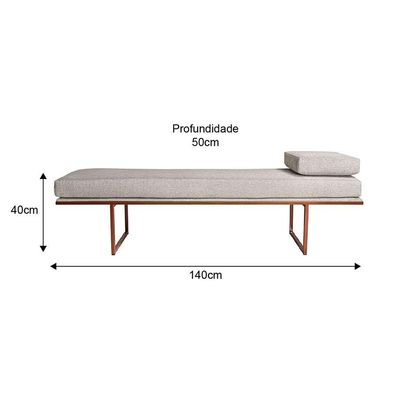 Banco 2 Lugares Galli Linho Bege e Dourado 140 cm