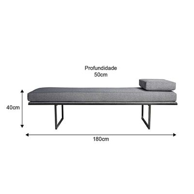 Banco 3 Lugares Galli Linho Cinza e Preto 180 cm