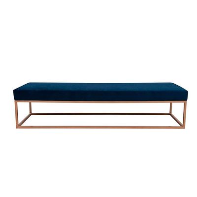 Banco 3 Lugares Giulia Veludo Azul e Dourado 180 cm