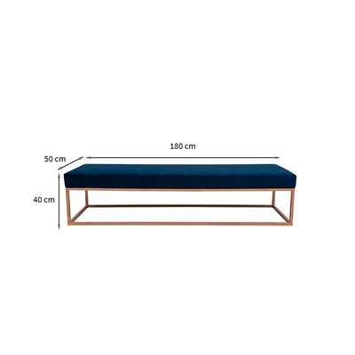 Banco 3 Lugares Giulia Veludo Azul e Dourado 180 cm