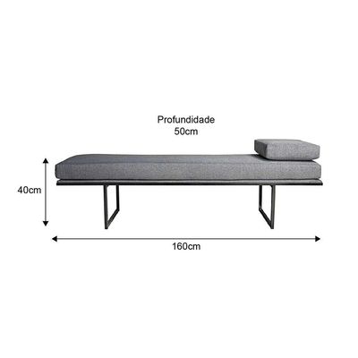 Banco 2 Lugares Galli Linho Cinza e Preto 160 cm
